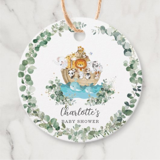 Cute Animals Noah's Ark Greenery Birthday Baby Bedankjes Labels (Voorkant)