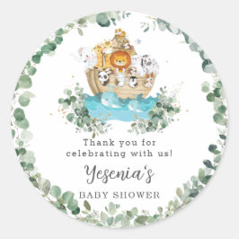 Cute Animals Noah's Ark Greenery Birthday Baby Ronde Sticker