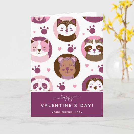 Cute Animals Pattern Kinder Primary School Valenti Kaart (Gele Bloem)