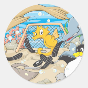 Cute Animals Player Water Hockey Goal Game Ronde Sticker