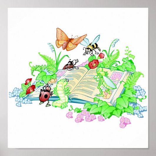 Cute Animals Reading Book Poster (Voorkant)