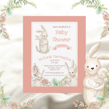 Cute Animals Roze Baby shower Invitation