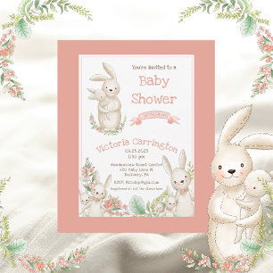 Cute Animals Roze Baby shower Invitation Kaart