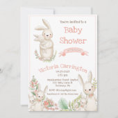 Cute Animals Roze Baby shower Invitation Kaart (Voorkant)