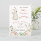 Cute Animals Roze Baby shower Invitation Kaart (Staand voorkant)