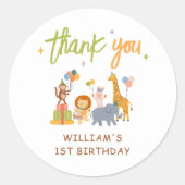 Cute Animals Safari 1e Verjaardag Ronde Sticker (Voorkant)