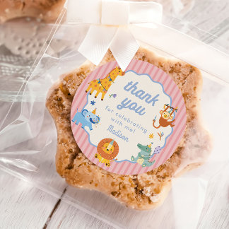 Cute Animals Safari Girl 1st Birthday Ronde Sticker