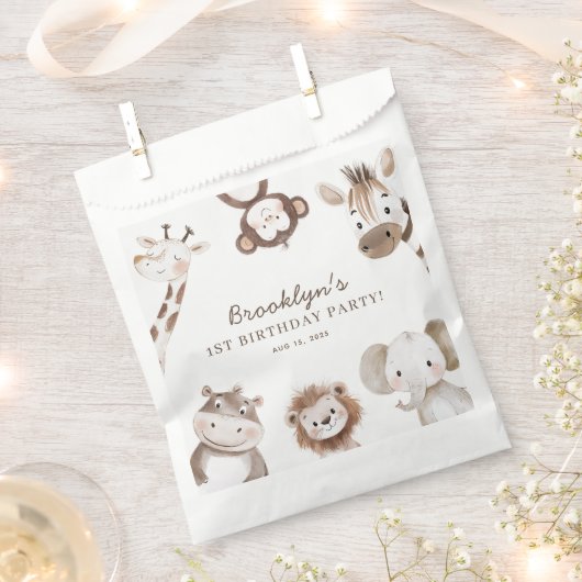 Cute Animals Safari Jungle Birthday Party Kids Bedankzakje (Geknipt)