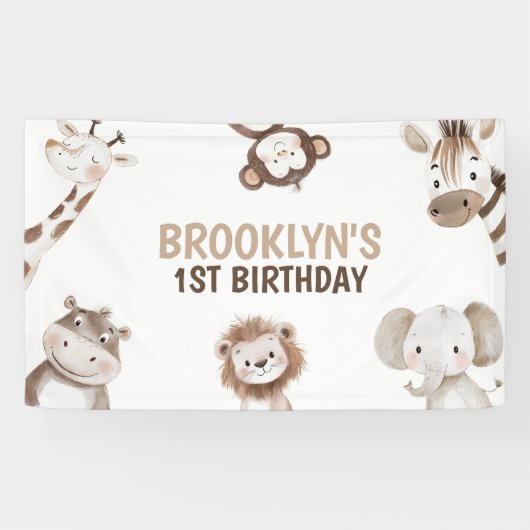 Cute Animals Safari Jungle Birthday Party Kids Spandoek (Horizontaal)
