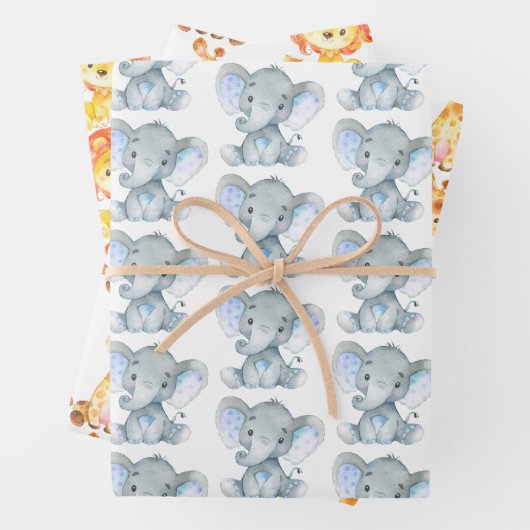 Cute Animals Safari Oerwoud Elephant Giraffe Lion Inpakpapier Vel (In situ)