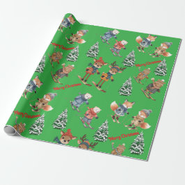 Cute Animals Skiing Wrapping Paper Cadeaupapier