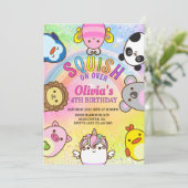  Cute animals Squish Girl Birthday party Kaart (Staand voorkant)