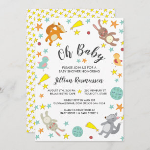 Cute Animals Star en Moon Baby shower Invitation Kaart