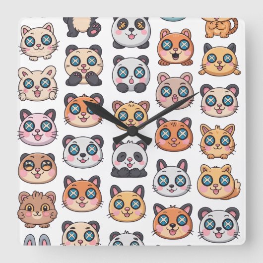 Cute Animals Sticker Sheet Adorable Cartoon Charac Vierkante Klok (Voorkant)