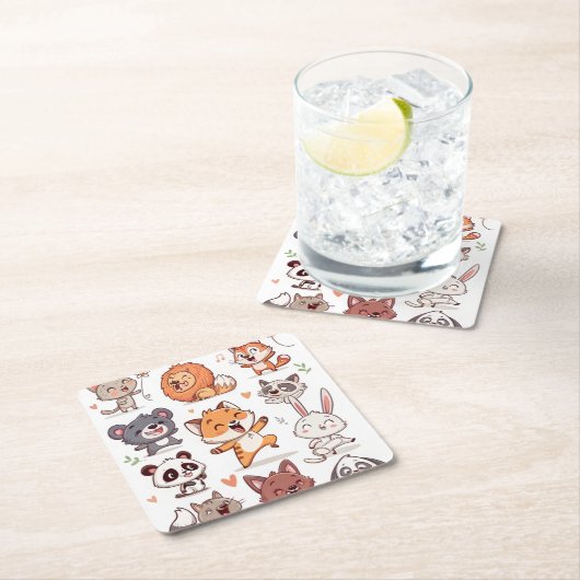 Cute Animals Sticker Sheet Adorable CSticker Kartonnen Onderzetters (Insitu)