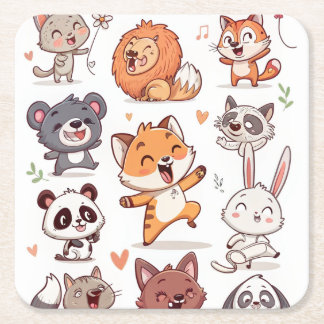 Cute Animals Sticker Sheet Adorable CSticker Kartonnen Onderzetters