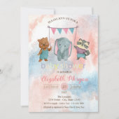 Cute Animals, Waterverf Baby shower Invitation Kaart (Voorkant)