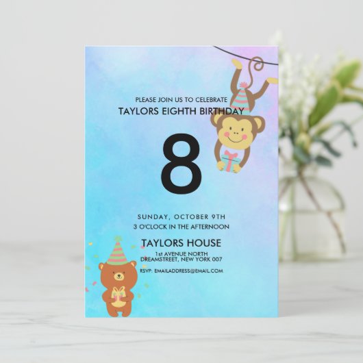 Cute Animals Waterverf Custom Birthday Party Kaart (Staand voorkant)