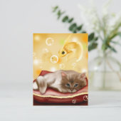 Cute animate kitten droaming briefkaart (Staand voorkant)