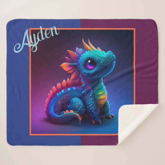 Cute Animated Baby Dragon Sherpa Blanket Sherpa Deken (Voorkant (horizontaal))