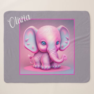 Cute Animated Baby Elephant Sherpa Blanket Deken