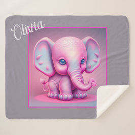 Cute Animated Baby Elephant Sherpa Blanket Sherpa Deken