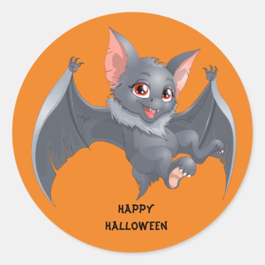 Cute animated Bat Ronde Sticker (Voorkant)