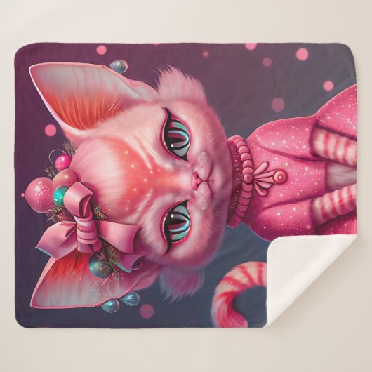 Cute Animated Cat Sherpa Deken (Voorkant (horizontaal))