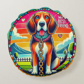 Cute Animated Dog Rond Kussen (Achterkant)