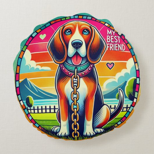 Cute Animated Dog Rond Kussen (Achterkant)