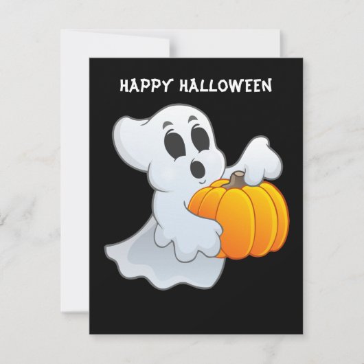 Cute animated Ghost met pompoen Kaart (Voorkant)