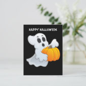 Cute animated Ghost met pompoen Kaart (Staand voorkant)