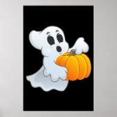 Cute animated Ghost met pompoen Poster (Voorkant)