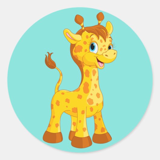 Cute animated Giraffe Ronde Sticker (Voorkant)