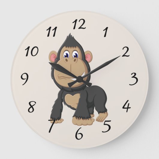 Cute Animated Gorilla Large Clock Grote Klok (Voorkant)