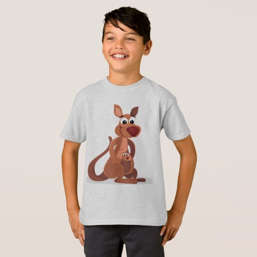 Cute animated Kangaroo met baby T-Shirt (Voorkant volledig)