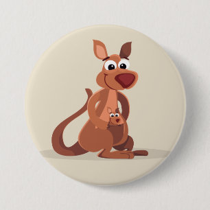 Cute Animated Kangaroo Ronde Button 7,6 Cm
