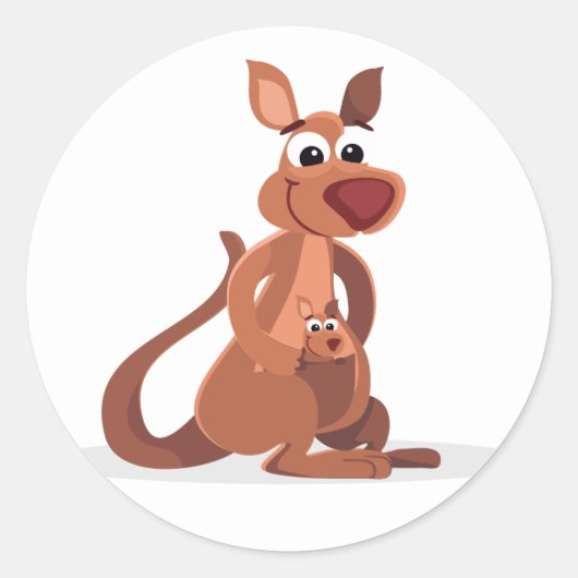 Cute Animated Kangaroo Ronde Sticker (Voorkant)