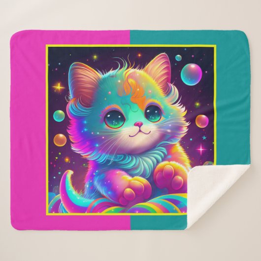Cute Animated Kitten Sherpa Blanket Sherpa Deken (Voorkant (horizontaal))