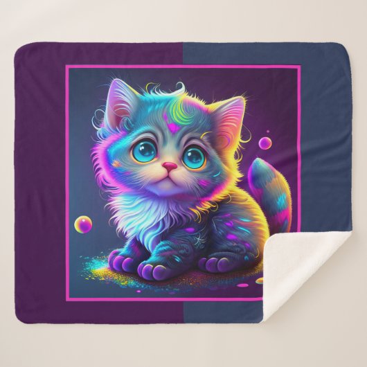 Cute Animated Kitten Sherpa Deken (Voorkant (horizontaal))