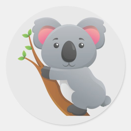 Cute Animated Koala Beer Ronde Sticker (Voorkant)