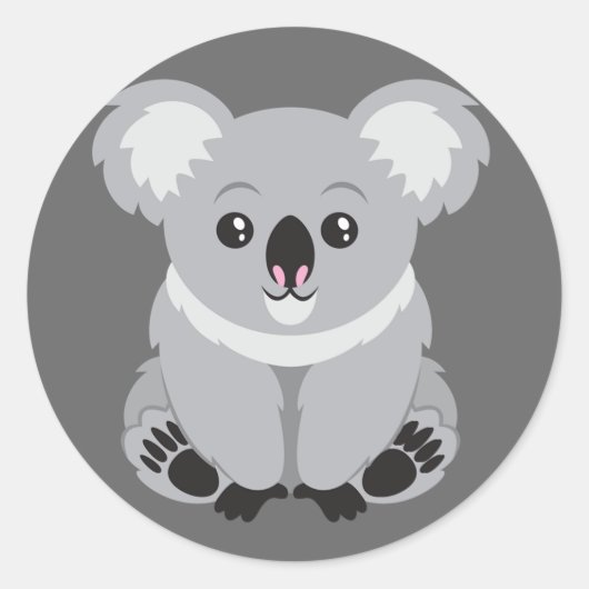 Cute Animated Koala Beer Ronde Sticker (Voorkant)