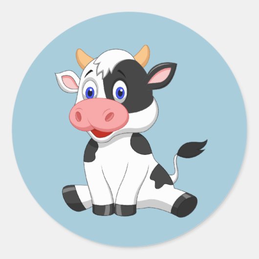 Cute Animated Koe Ronde Sticker (Voorkant)