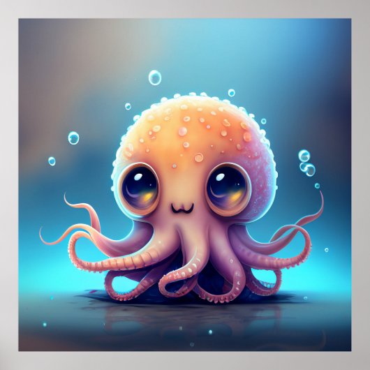 Cute Animated Octopus Poster (Voorkant)