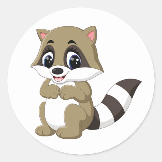Cute animated raccoon ronde sticker (Voorkant)