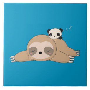 Cute animated sloth with panda beer tegeltje