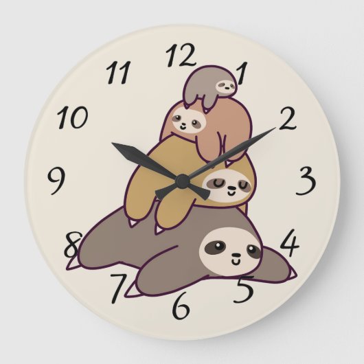 Cute animated Sloths Grote Klok (Voorkant)