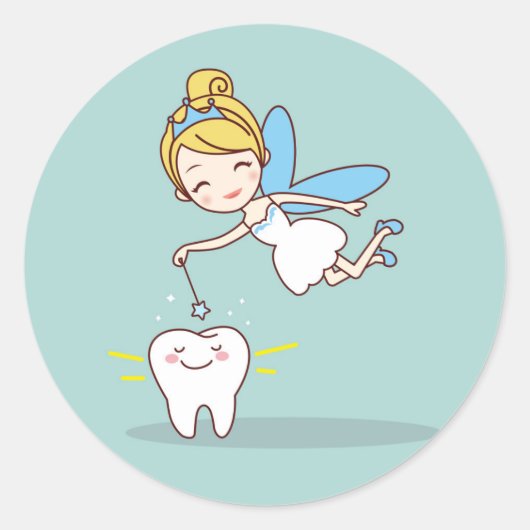 Cute Animated Tooth Fairy Ronde Sticker (Voorkant)