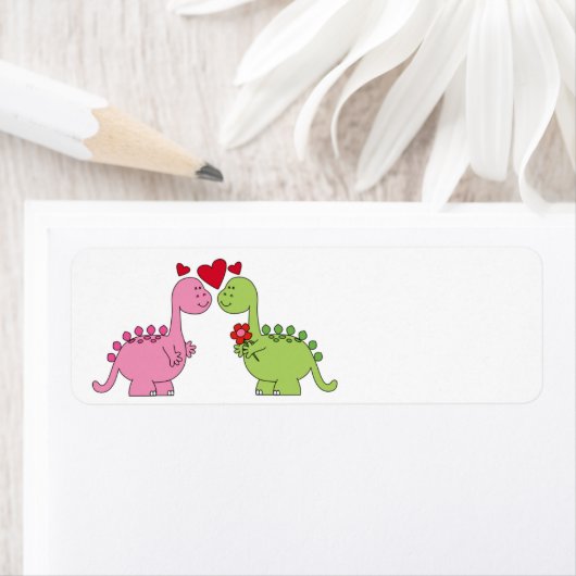 Cute animated Valentijnsdag Dinosaurs Etiket (Insitu)