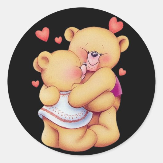 Cute Animated Valentijnsdag Hugging Teddy Bears Ronde Sticker (Voorkant)